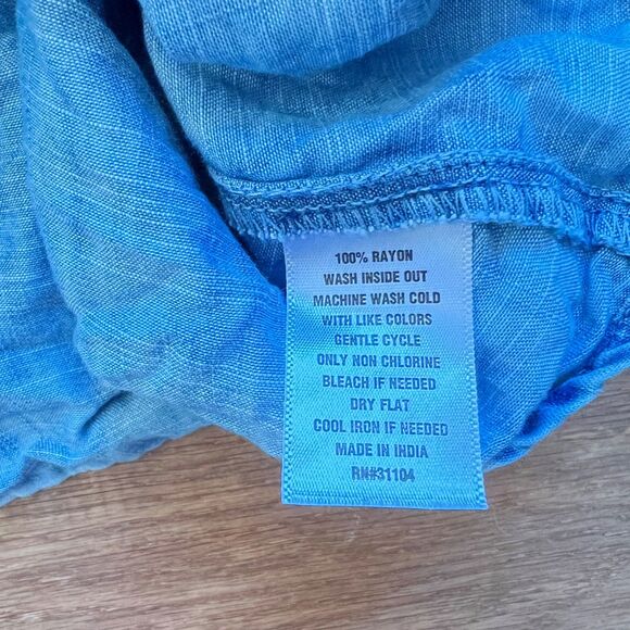 True Craft Dress Women's Size L Chambray Blue Sleeveless Button Up Tie Back - Picture 7 of 7